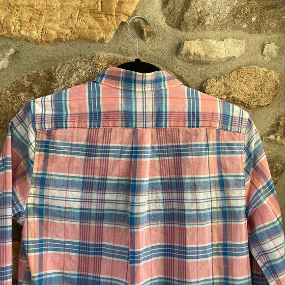 NWT Vineyard Vines Boys Large (16) Whale Shirt Smith Point Plaid in Washed Neon - Picture 6 of 11